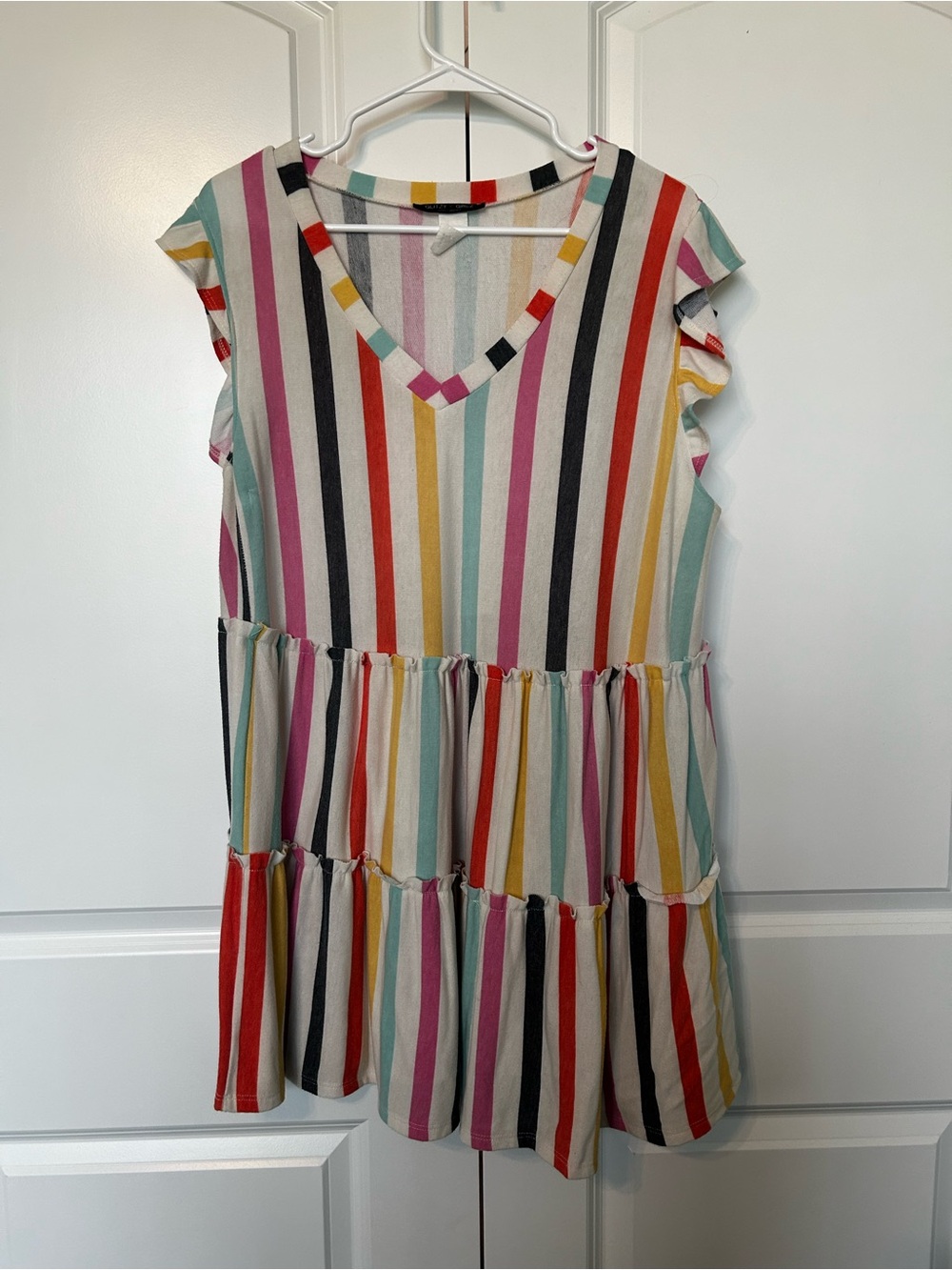Striped V-Neck Tiered Tunic in Multi-Color